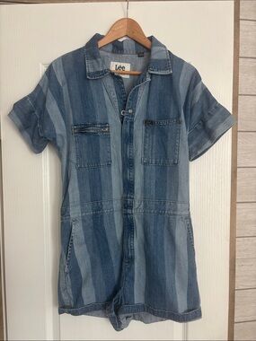 Lee Blue Striped Denim Romper Union-Alls
